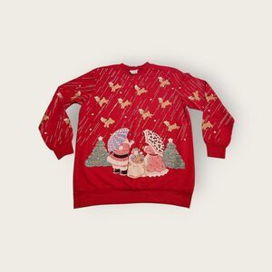 Vintage 90s red Santa and Ms. Claus adorable cute graphic lightweight sweatshirt